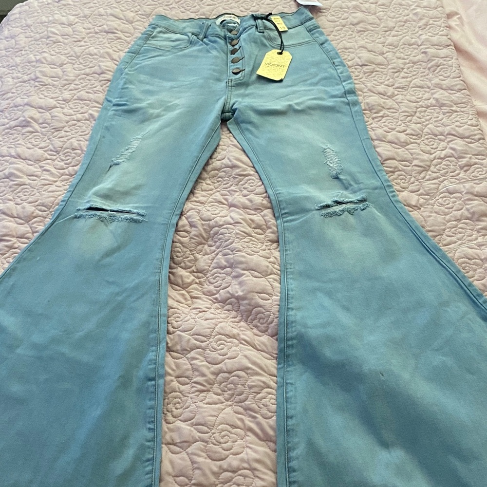 Light Blue High-Rise Distressed Flare Jeans - Women size 13